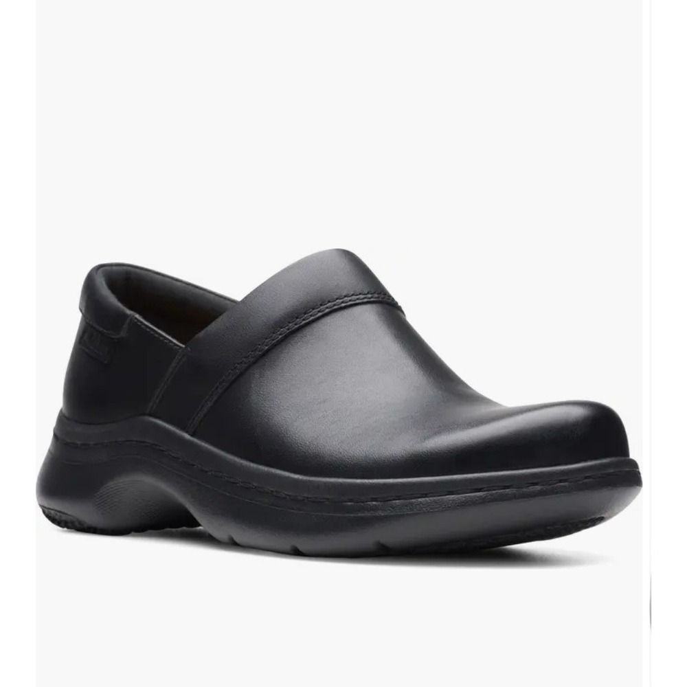 Clarks Womens ClarksPro Gem Shoes Slip Resistant Black Leather Size US 7.5W NEW!